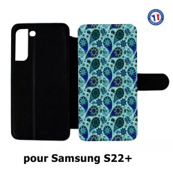 Etui cuir pour Samsung Galaxy S22 Plus Background cachemire motif bleu géométrique
