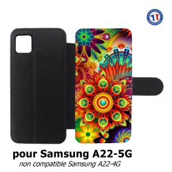 Etui cuir pour Samsung Galaxy A22 - 5G Background mandala motif bleu coloré