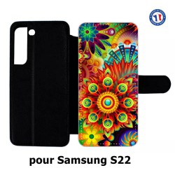 Etui cuir pour Samsung Galaxy S22 Background mandala motif bleu coloré