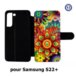 Etui cuir pour Samsung Galaxy S22 Plus Background mandala motif bleu coloré