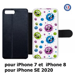 Etui cuir pour iPhone 7/8 et iPhone SE 2020 fond virus bactéries coloré