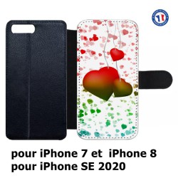 Etui cuir pour iPhone 7/8 et iPhone SE 2020 fond coeur amour love
