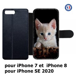 Etui cuir pour iPhone 7/8 et iPhone SE 2020 Bébé chat tout mignon - chaton yeux bleus