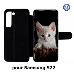 Etui cuir pour Samsung Galaxy S22 Bébé chat tout mignon - chaton yeux bleus