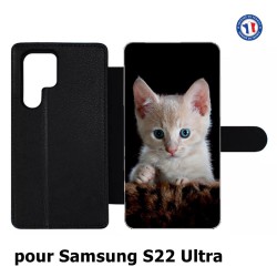 Etui cuir pour Samsung Galaxy S22 Ultra Bébé chat tout mignon - chaton yeux bleus