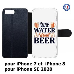 Etui cuir pour iPhone 7/8 et iPhone SE 2020 Save Water Drink Beer Humour Bière
