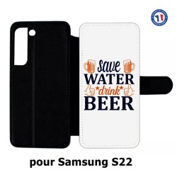 Etui cuir pour Samsung Galaxy S22 Save Water Drink Beer Humour Bière