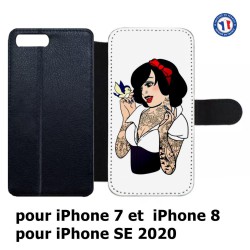 Etui cuir pour iPhone 7/8 et iPhone SE 2020 princesse neige Blanche tatouée
