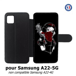 Etui cuir pour Samsung Galaxy A22 - 5G Blanche foulard Rouge Gourdin Dessin animé