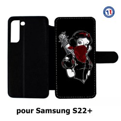 Etui cuir pour Samsung Galaxy S22 Plus Blanche foulard Rouge Gourdin Dessin animé