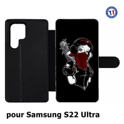 Etui cuir pour Samsung Galaxy S22 Ultra Blanche foulard Rouge Gourdin Dessin animé