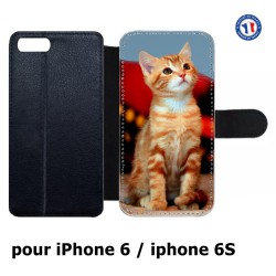 Etui cuir pour IPHONE 6/6S Adorable chat - chat robe cannelle