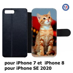 Etui cuir pour iPhone 7/8 et iPhone SE 2020 Adorable chat - chat robe cannelle