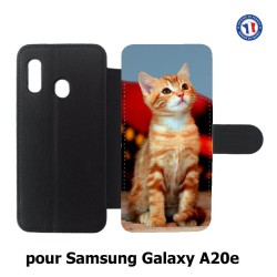 Etui cuir pour Samsung Galaxy A20e Adorable chat - chat robe cannelle