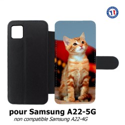 Etui cuir pour Samsung Galaxy A22 - 5G Adorable chat - chat robe cannelle