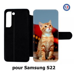 Etui cuir pour Samsung Galaxy S22 Adorable chat - chat robe cannelle