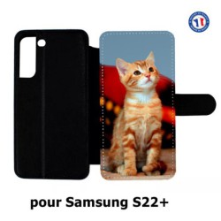 Etui cuir pour Samsung Galaxy S22 Plus Adorable chat - chat robe cannelle