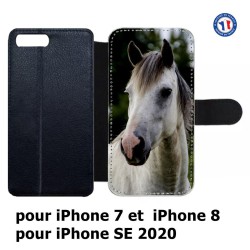 Etui cuir pour iPhone 7/8 et iPhone SE 2020 Coque cheval blanc - tête de cheval