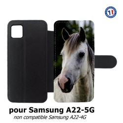 Etui cuir pour Samsung Galaxy A22 - 5G Coque cheval blanc - tête de cheval