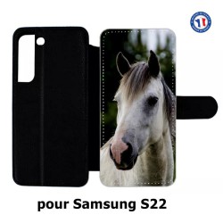 Etui cuir pour Samsung Galaxy S22 Coque cheval blanc - tête de cheval