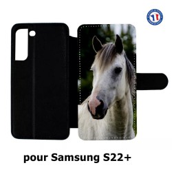 Etui cuir pour Samsung Galaxy S22 Plus Coque cheval blanc - tête de cheval