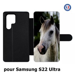 Etui cuir pour Samsung Galaxy S22 Ultra Coque cheval blanc - tête de cheval