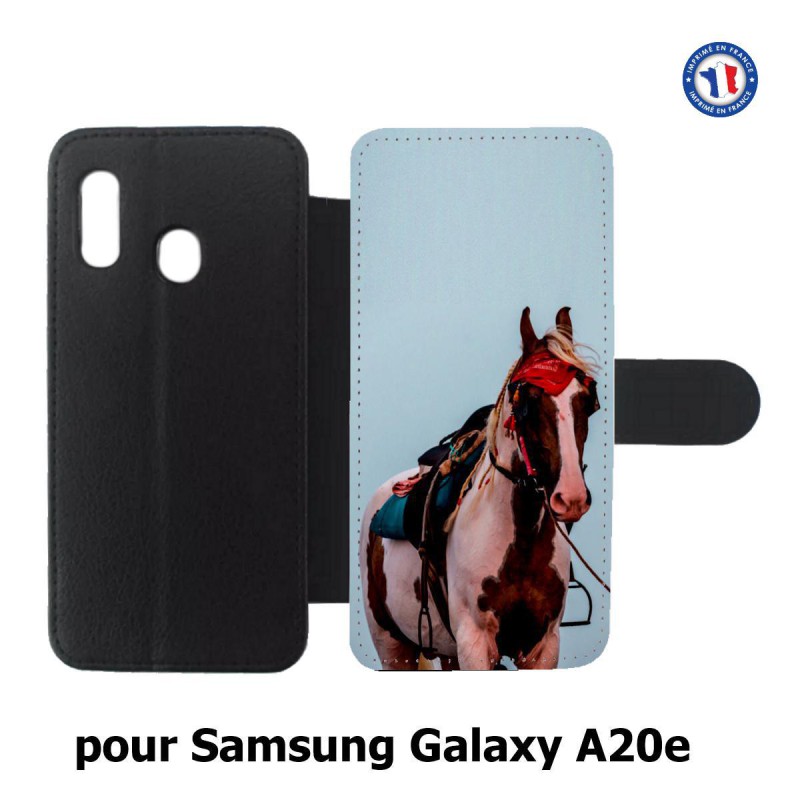 Etui cuir pour Samsung Galaxy A20e Coque cheval robe pie - bride cheval