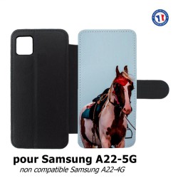 Etui cuir pour Samsung Galaxy A22 - 5G Coque cheval robe pie - bride cheval