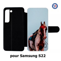 Etui cuir pour Samsung Galaxy S22 Coque cheval robe pie - bride cheval