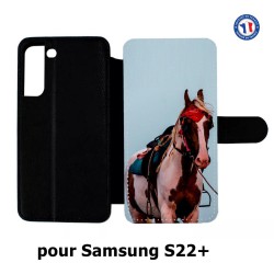 Etui cuir pour Samsung Galaxy S22 Plus Coque cheval robe pie - bride cheval