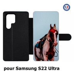 Etui cuir pour Samsung Galaxy S22 Ultra Coque cheval robe pie - bride cheval
