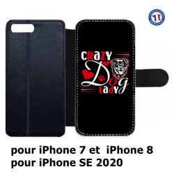 Etui cuir pour iPhone 7/8 et iPhone SE 2020 Crazy Dog Lady - Chien
