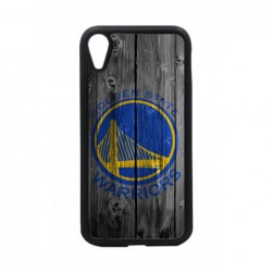 Coque noire pour iPhone XR Stephen Curry emblème Golden State Warriors Basket fond bois
