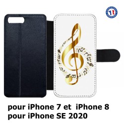 Etui cuir pour iPhone 7/8 et iPhone SE 2020 clé de sol - solfège musique - musicien