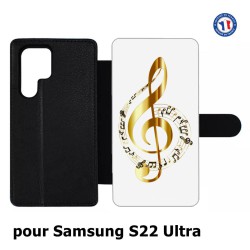 Etui cuir pour Samsung Galaxy S22 Ultra clé de sol - solfège musique - musicien