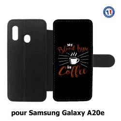 Etui cuir pour Samsung Galaxy A20e My Blood Type is Coffee - coque café