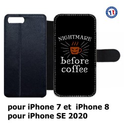 Etui cuir pour iPhone 7/8 et iPhone SE 2020 Nightmare before Coffee - coque café