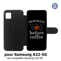 Etui cuir pour Samsung Galaxy A22 - 5G Nightmare before Coffee - coque café
