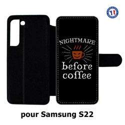 Etui cuir pour Samsung Galaxy S22 Nightmare before Coffee - coque café