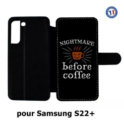 Etui cuir pour Samsung Galaxy S22 Plus Nightmare before Coffee - coque café