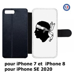 Etui cuir pour iPhone 7/8 et iPhone SE 2020 Drapeau Corse Emblème - Écusson Corse Tête de Maure