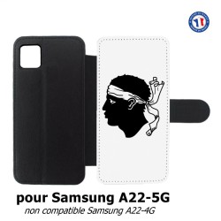 Etui cuir pour Samsung Galaxy A22 - 5G Drapeau Corse Emblème - Écusson Corse Tête de Maure