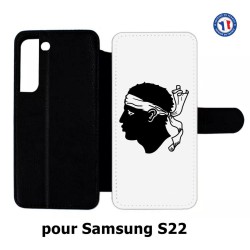 Etui cuir pour Samsung Galaxy S22 Drapeau Corse Emblème - Écusson Corse Tête de Maure