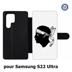 Etui cuir pour Samsung Galaxy S22 Ultra Drapeau Corse Emblème - Écusson Corse Tête de Maure