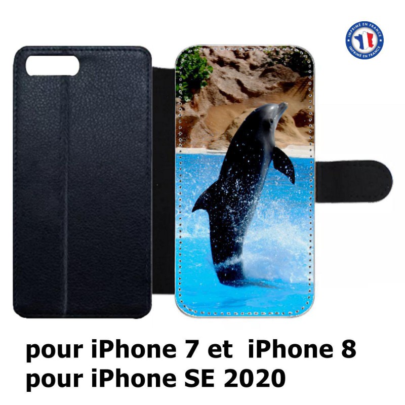 Etui cuir pour iPhone 7/8 et iPhone SE 2020 Dauphin saut éclaboussure