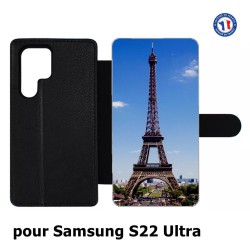 Etui cuir pour Samsung Galaxy S22 Ultra Tour Eiffel Paris France