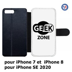Etui cuir pour iPhone 7/8 et iPhone SE 2020 Logo Geek Zone noir & blanc