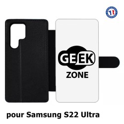 Etui cuir pour Samsung Galaxy S22 Ultra Logo Geek Zone noir & blanc
