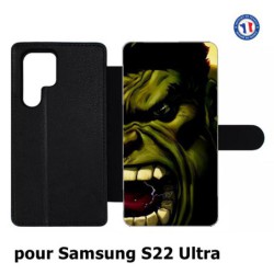 Etui cuir pour Samsung Galaxy S22 Ultra Monstre Vert Hurlant