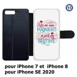 Etui cuir pour iPhone 7/8 et iPhone SE 2020 Kiss me now Midnight is past my Bedtime amour embrasse-moi
